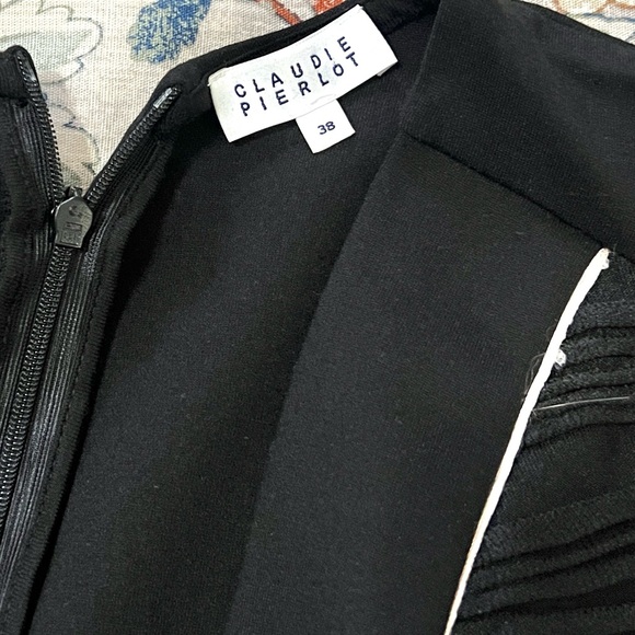 Claudie Pierlot, Paris Black Ruched Cocktail Sheath Dress Plunge,EUC, 38 Size 6 - Picture 4 of 9
